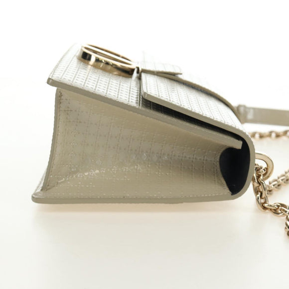 Christian Dior Montaigne Chain Bag Patent Leather Beige Gold Auth ar13976V