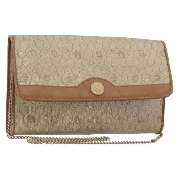 Christian Dior Honeycomb Canvas Shoulder Bag PVC Beige Gold Auth ar13978