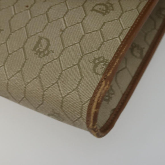 Christian Dior Honeycomb Canvas Shoulder Bag PVC Beige Gold Auth ar13978
