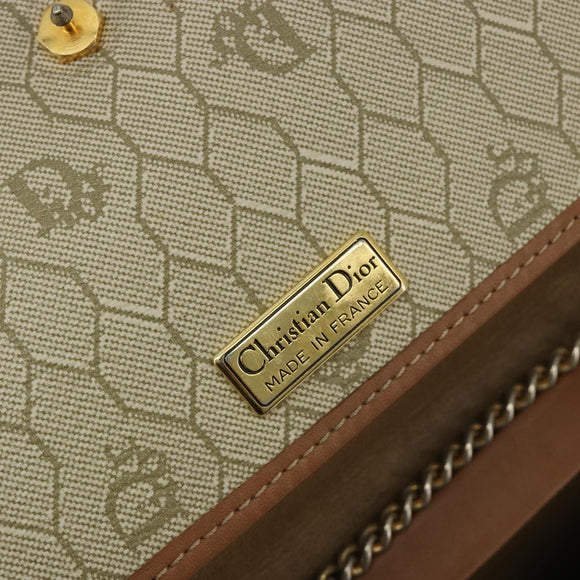Christian Dior Honeycomb Canvas Shoulder Bag PVC Beige Gold Auth ar13978