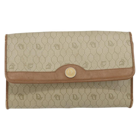 Christian Dior Honeycomb Canvas Shoulder Bag PVC Beige Gold Auth ar13978
