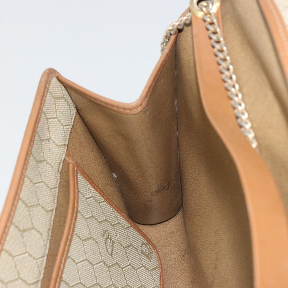 Christian Dior Honeycomb Canvas Shoulder Bag PVC Beige Gold Auth ar13978