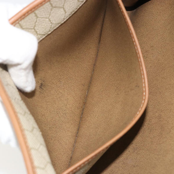 Christian Dior Honeycomb Canvas Shoulder Bag PVC Beige Gold Auth ar13978