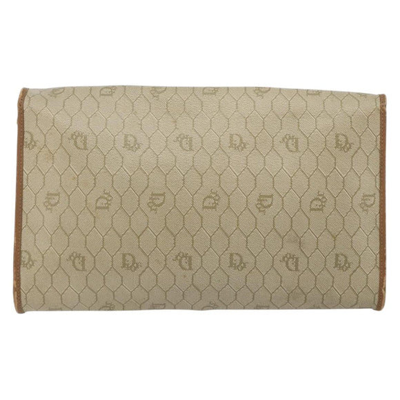 Christian Dior Honeycomb Canvas Shoulder Bag PVC Beige Gold Auth ar13978