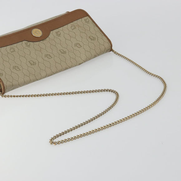 Christian Dior Honeycomb Canvas Shoulder Bag PVC Beige Gold Auth ar13978