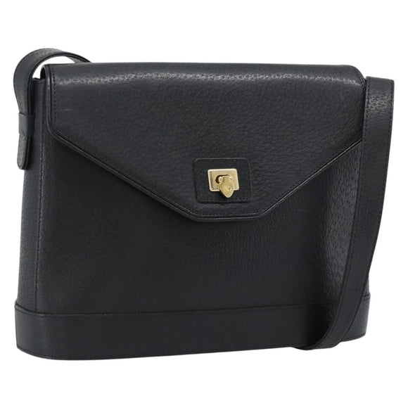 VALENTINO Shoulder Bag Leather Black Gold Auth ar13979