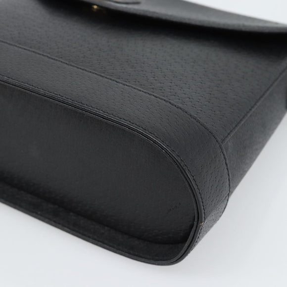 VALENTINO Shoulder Bag Leather Black Gold Auth ar13979