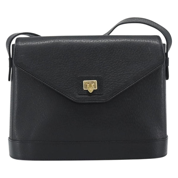 VALENTINO Shoulder Bag Leather Black Gold Auth ar13979