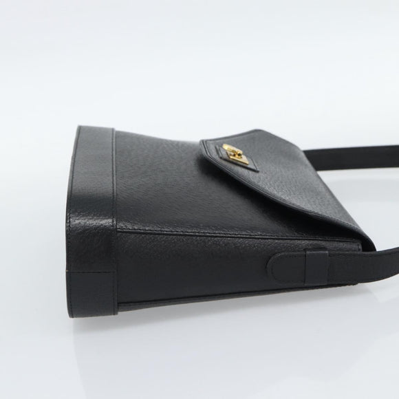 VALENTINO Shoulder Bag Leather Black Gold Auth ar13979