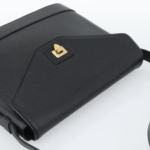 VALENTINO Shoulder Bag Leather Black Gold Auth ar13979