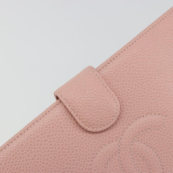 CHANEL Long Wallet Caviar Skin Pink Gold CC Auth ar13987A