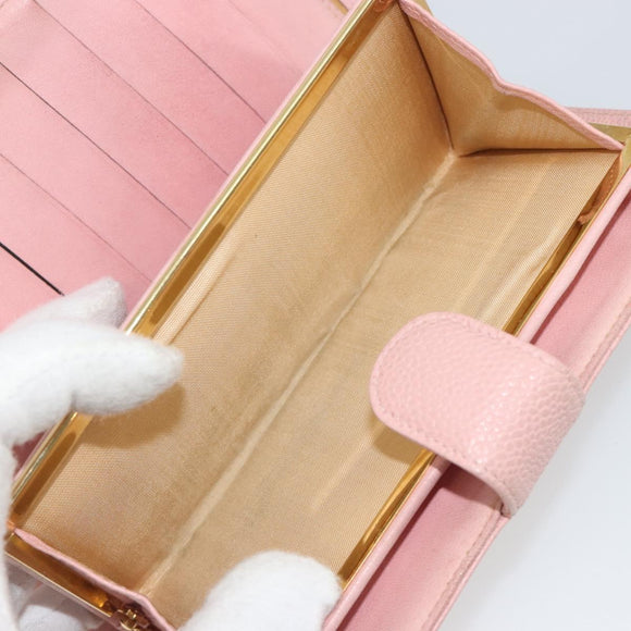 CHANEL Long Wallet Caviar Skin Pink Gold CC Auth ar13987A