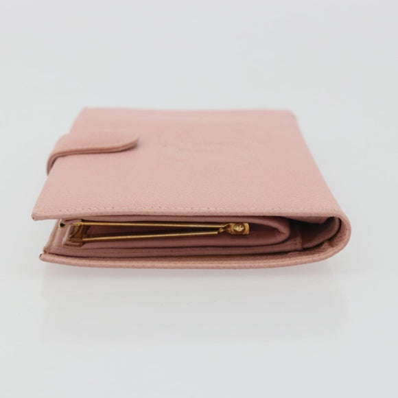 CHANEL Long Wallet Caviar Skin Pink Gold CC Auth ar13987A