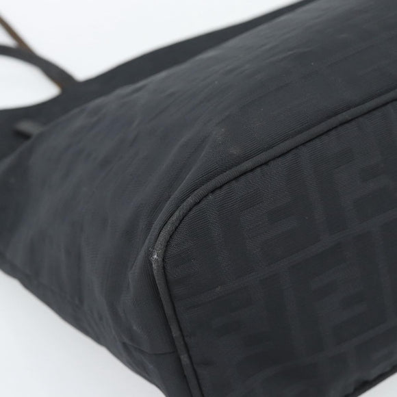 FENDI Zucca Canvas Tote Bag Nylon Black Silver Auth ar13992
