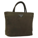 PRADA Hand Bag Nylon Khaki Silver Auth ar13995-1