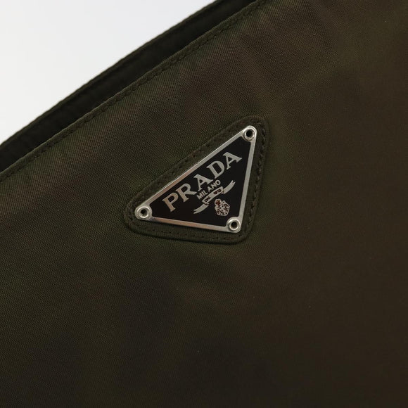 PRADA Hand Bag Nylon Khaki Silver Auth ar13995