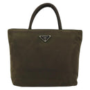 PRADA Hand Bag Nylon Khaki Silver Auth ar13995-13
