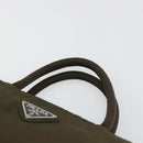 PRADA Hand Bag Nylon Khaki Silver Auth ar13995-8