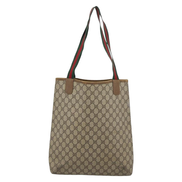 GUCCI GG Supreme Web Sherry Line Tote Bag PVC Beige Gold Auth ar13997
