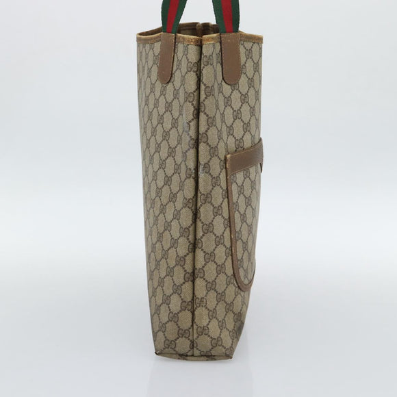 GUCCI GG Supreme Web Sherry Line Tote Bag PVC Beige Gold Auth ar13997