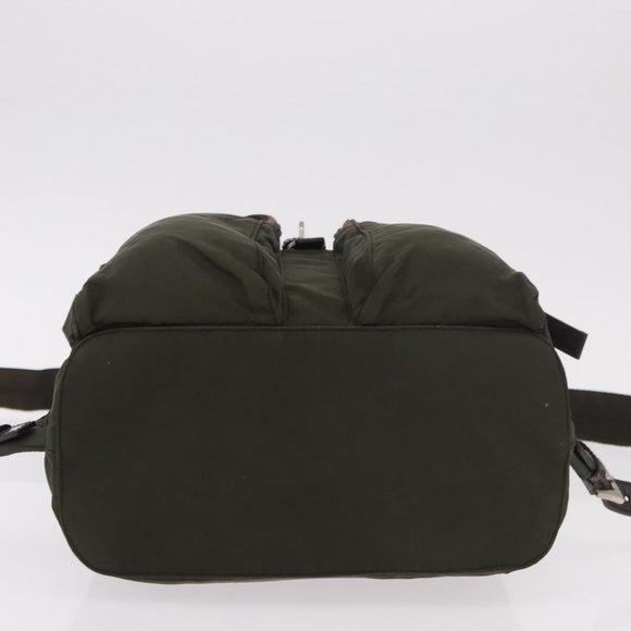 PRADA Backpack Nylon Khaki Silver Auth ar14006