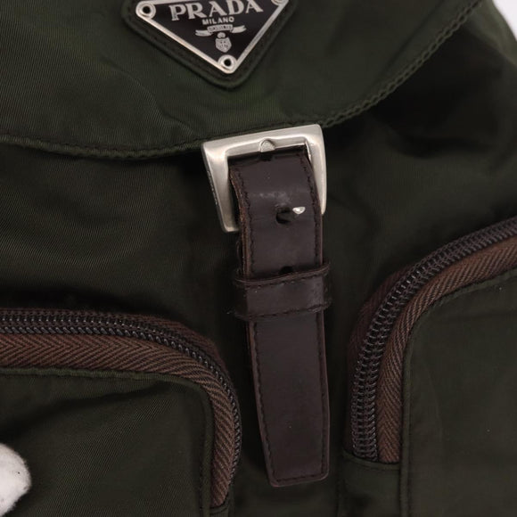 PRADA Backpack Nylon Khaki Silver Auth ar14006