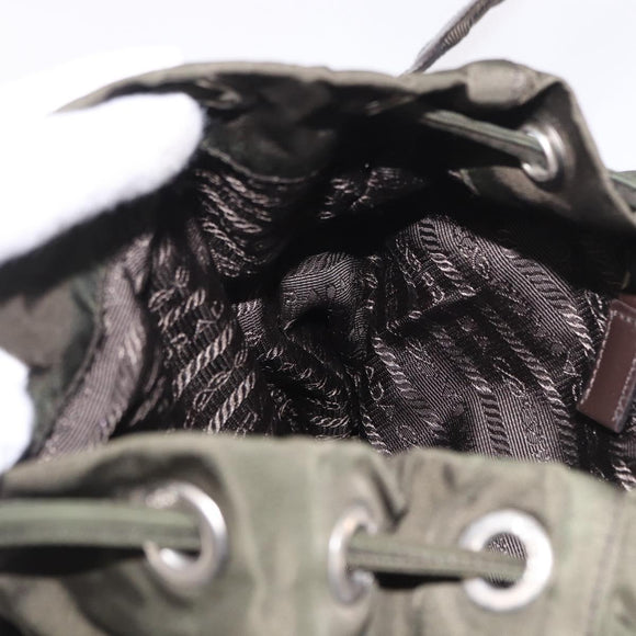 PRADA Backpack Nylon Khaki Silver Auth ar14006