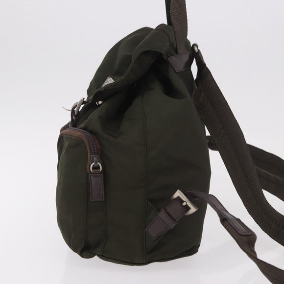 PRADA Backpack Nylon Khaki Silver Auth ar14006