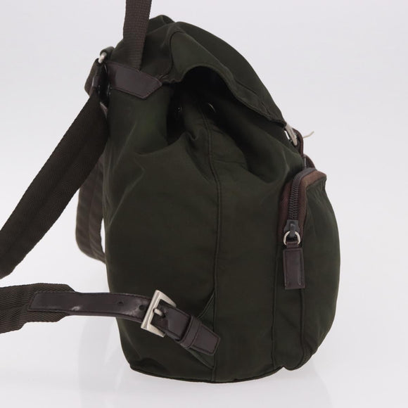 PRADA Backpack Nylon Khaki Silver Auth ar14006