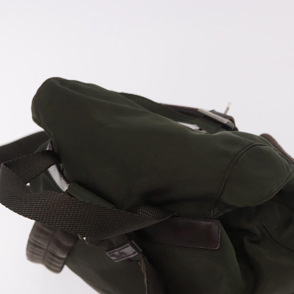 PRADA Backpack Nylon Khaki Silver Auth ar14006