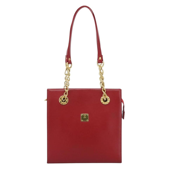 MCM Shoulder Bag Leather Red Gold Auth ar14008