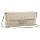 CHANEL New Travel Line Chain Shoulder Bag Canvas Beige Silver CC Auth ar14011SAV-1