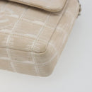 CHANEL New Travel Line Chain Shoulder Bag Canvas Beige Silver CC Auth ar14011SAV-10