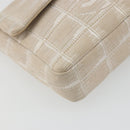 CHANEL New Travel Line Chain Shoulder Bag Canvas Beige Silver CC Auth ar14011SAV-11