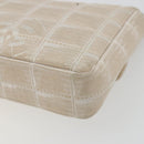 CHANEL New Travel Line Chain Shoulder Bag Canvas Beige Silver CC Auth ar14011SAV-12