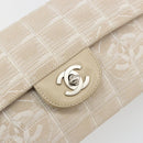 CHANEL New Travel Line Chain Shoulder Bag Canvas Beige Silver CC Auth ar14011SAV-14
