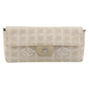 CHANEL New Travel Line Chain Shoulder Bag Canvas Beige Silver CC Auth ar14011SAV-2