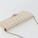 CHANEL New Travel Line Chain Shoulder Bag Canvas Beige Silver CC Auth ar14011SAV-6