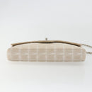CHANEL New Travel Line Chain Shoulder Bag Canvas Beige Silver CC Auth ar14011SAV-9
