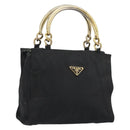 PRADA Hand Bag Nylon Black Gold Auth ar14012-1