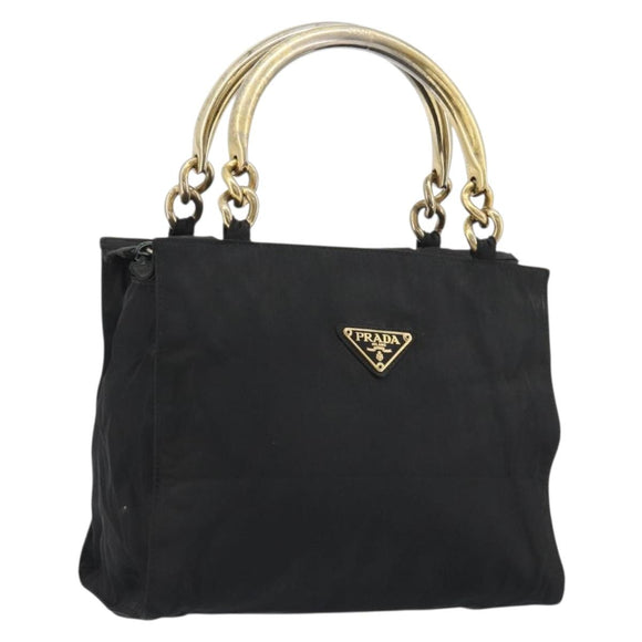PRADA Hand Bag Nylon Black Gold Auth ar14012