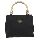 PRADA Hand Bag Nylon Black Gold Auth ar14012-2