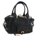 Chloe Paddington Hand Bag Leather Black Gold Silver Auth ar14018SAM-1