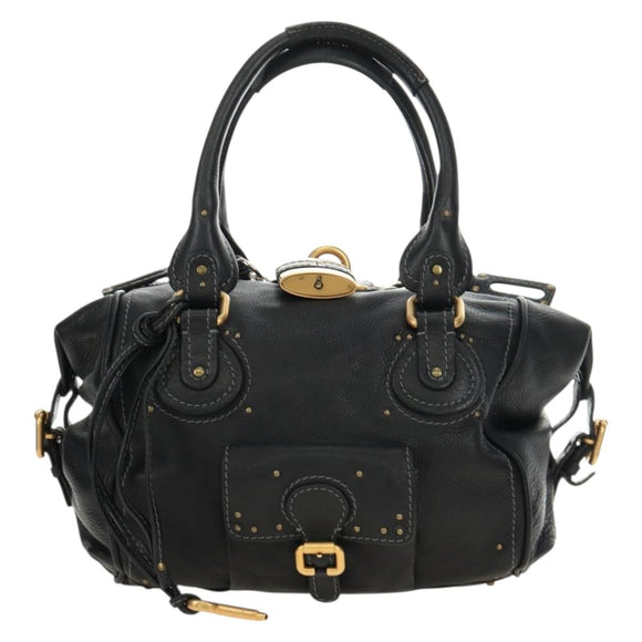 Chloe Paddington Hand Bag Leather Black Gold Silver Auth ar14018SAM