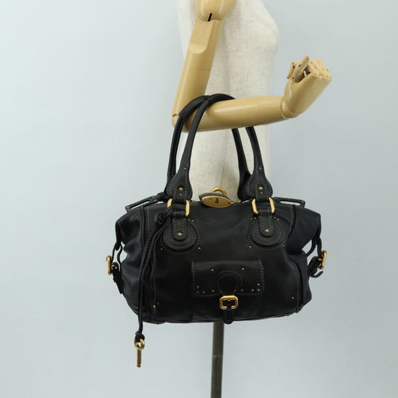 Chloe Paddington Hand Bag Leather Black Gold Silver Auth ar14018SAM