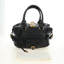 Chloe Paddington Hand Bag Leather Black Gold Silver Auth ar14018SAM-12