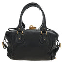 Chloe Paddington Hand Bag Leather Black Gold Silver Auth ar14018SAM-2