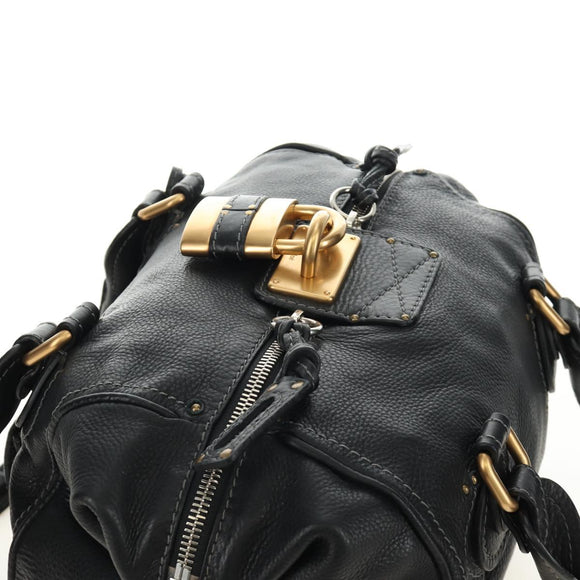 Chloe Paddington Hand Bag Leather Black Gold Silver Auth ar14018SAM