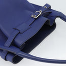 CELINE Hand Bag Leather Blue Silver Auth ar14019A-6