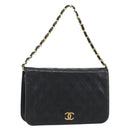 CHANEL Matelasse Chain Hand Bag Lamb Skin Black Gold CC Auth ar14020-1